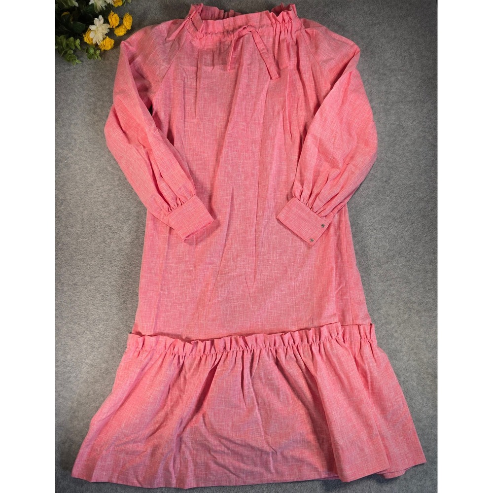 Vintage 70s Ruffle Maxi Dress Womens M Pink Cottagecore Tiered Balloon Sleeve - Picture 9 of 11